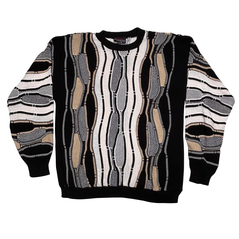 Vintage Coogi Style Cosby Sweater Medium Black 3D Knit Acrylic Made USA Milford